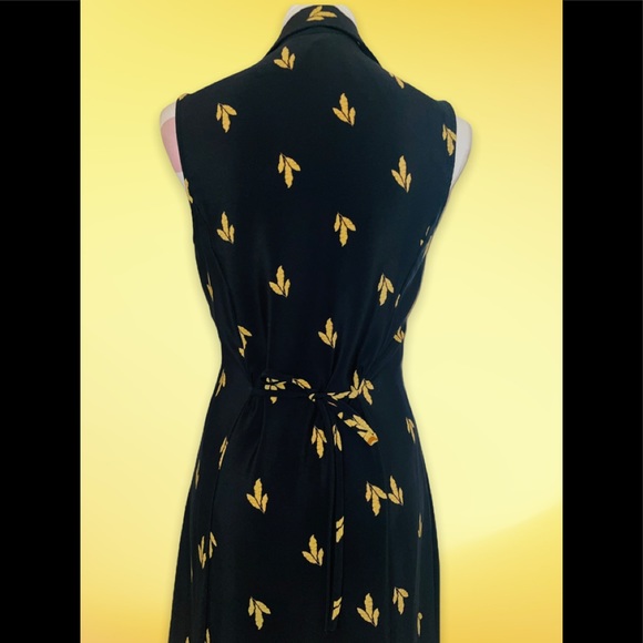 Studio I Black & Yellow Sleeveless Collared Floral Button Down Maxi Dress Sz 10 - Picture 5 of 8